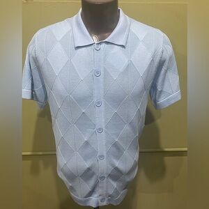 Lavane shirt button front sky blue knitted regular fit